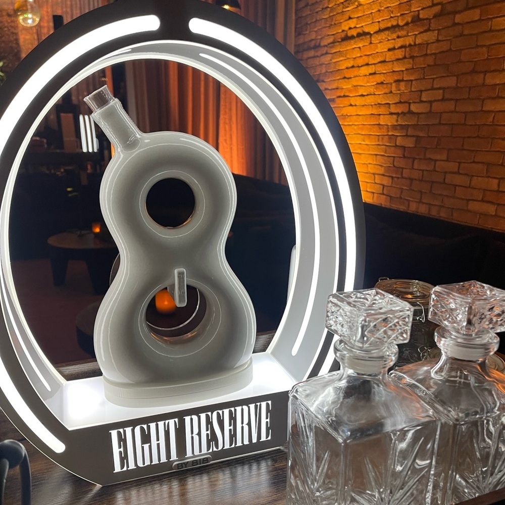 818 tequila eight reserve light up sign and holder display club bar cart wall